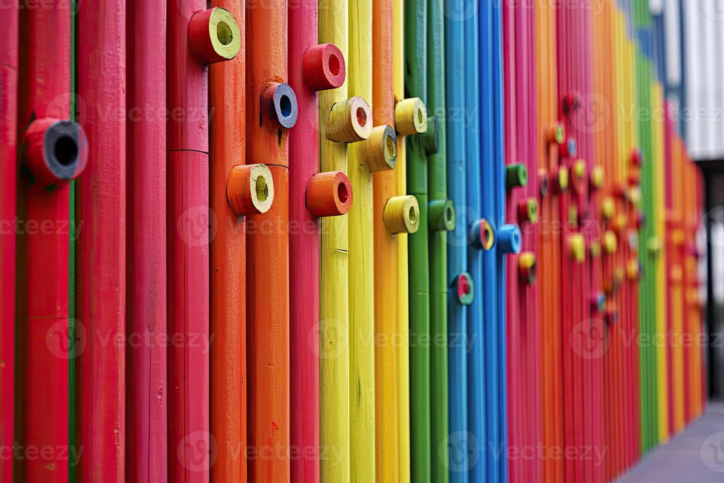A wall of colorful wooden poles photo