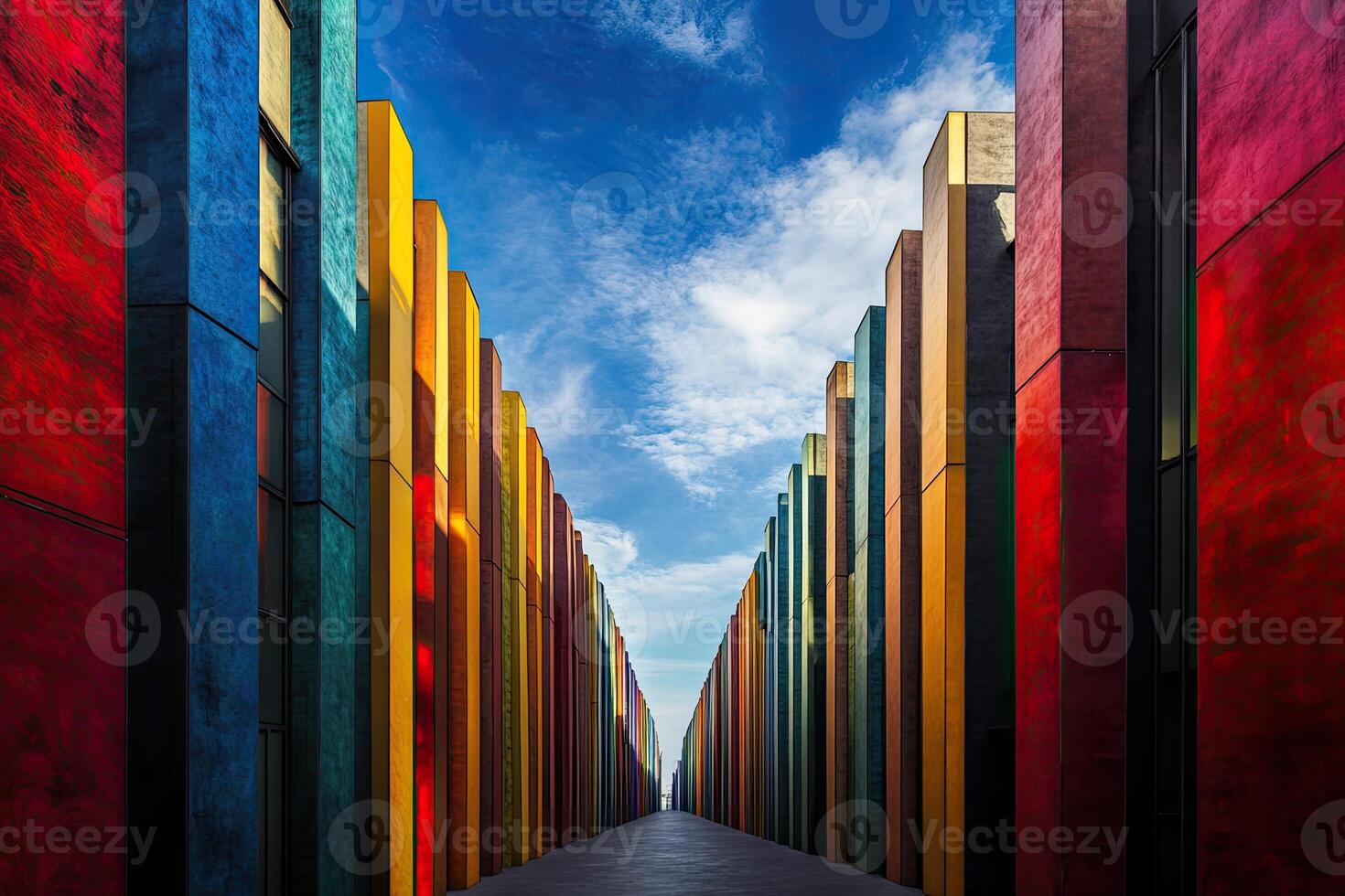 A long walkway with many colorful buildings photo