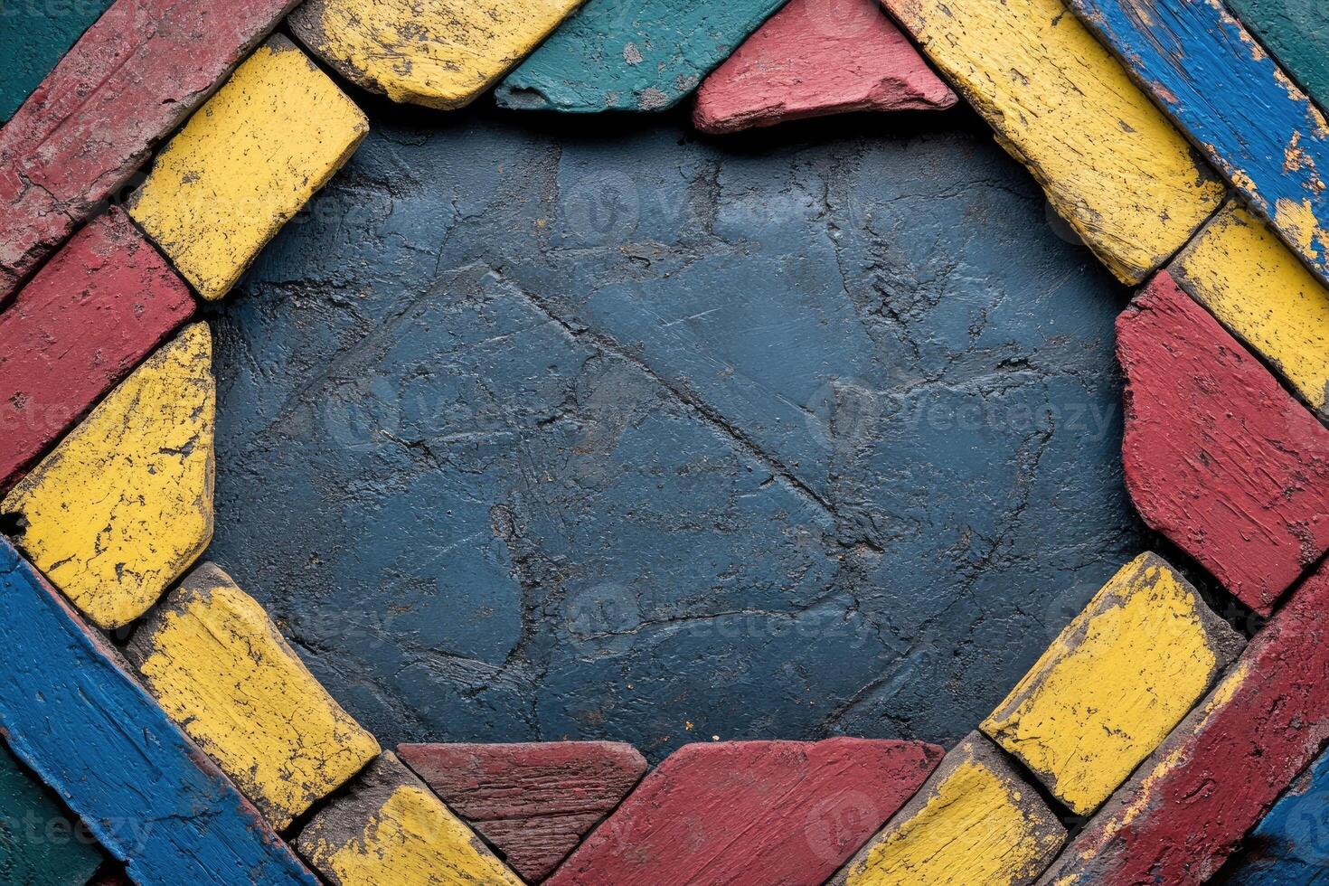 Colorful painted wood frame with a hexagon shape photo
