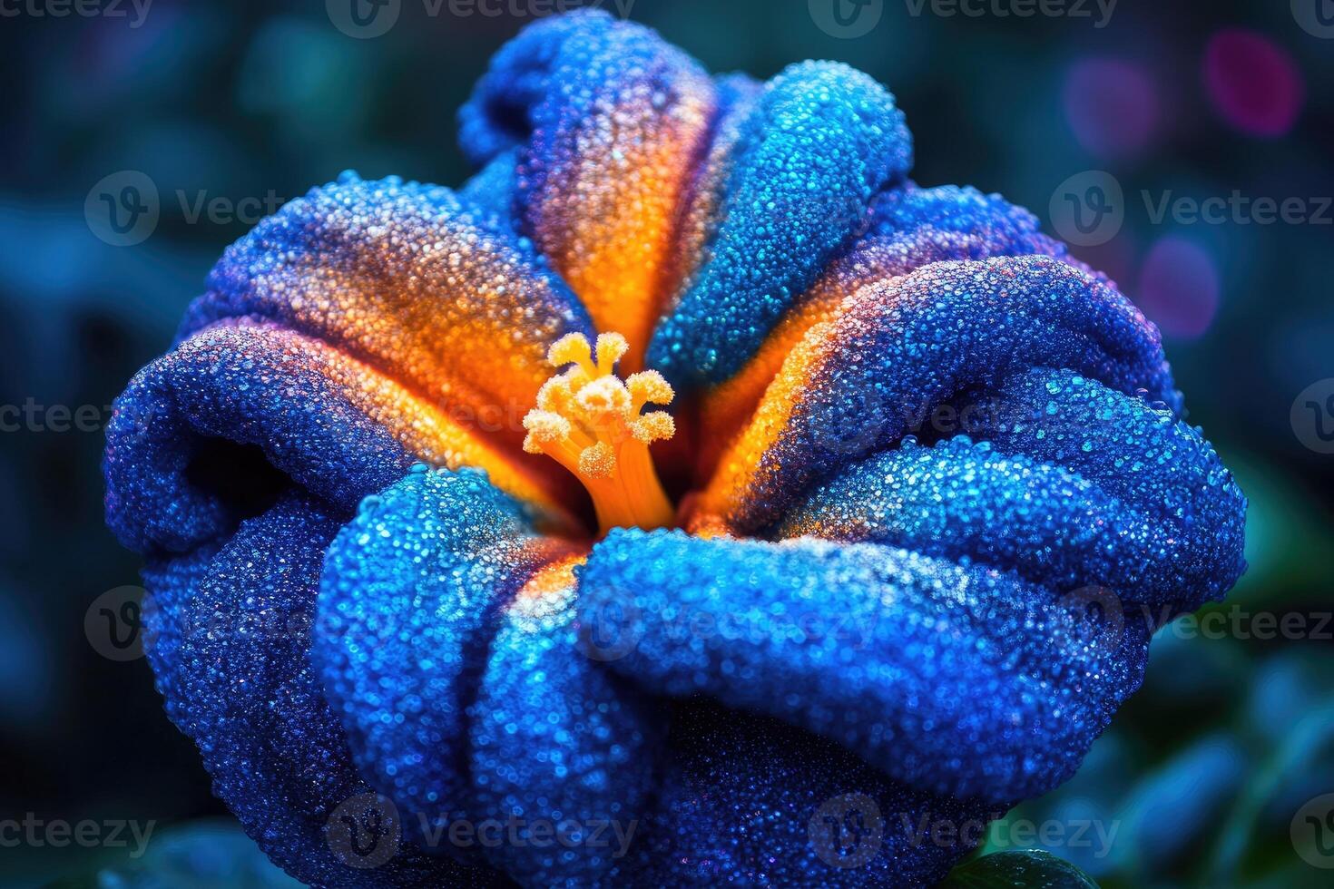 A blue flower with orange petals is shown photo
