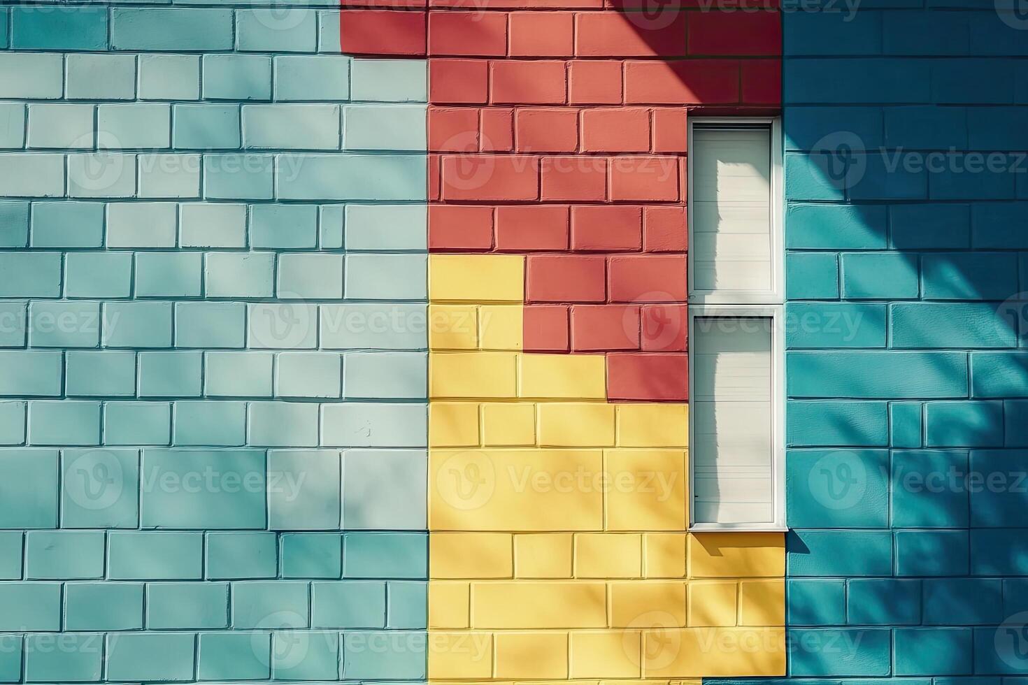 Colorful tiled wall with window photo