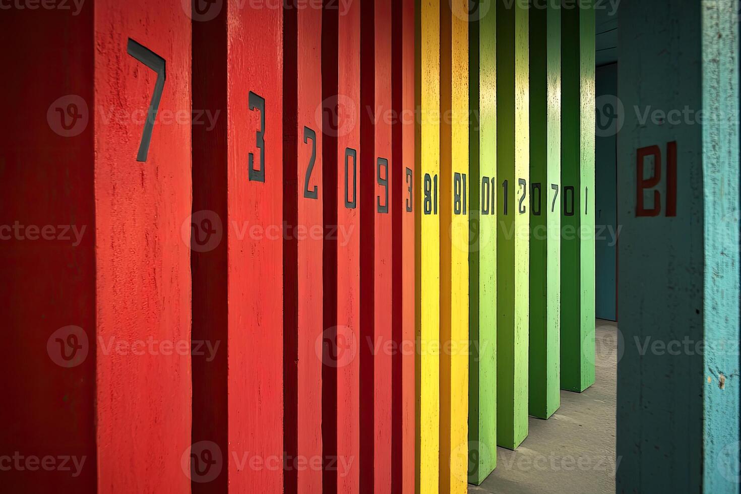 A row of colorful wooden poles photo