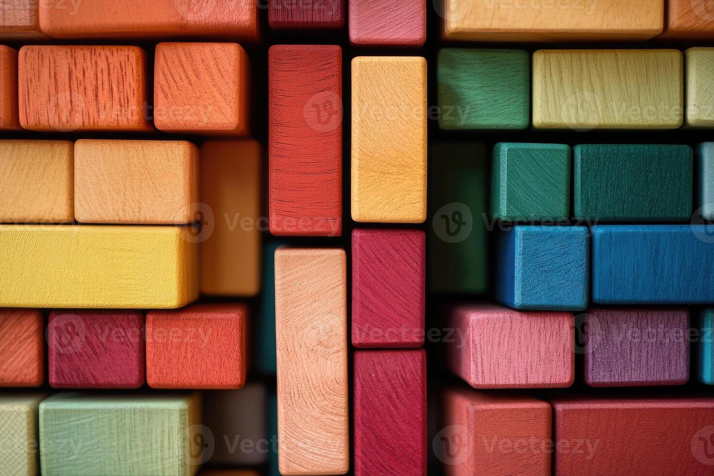 Colorful wooden blocks stacked up in a row photo