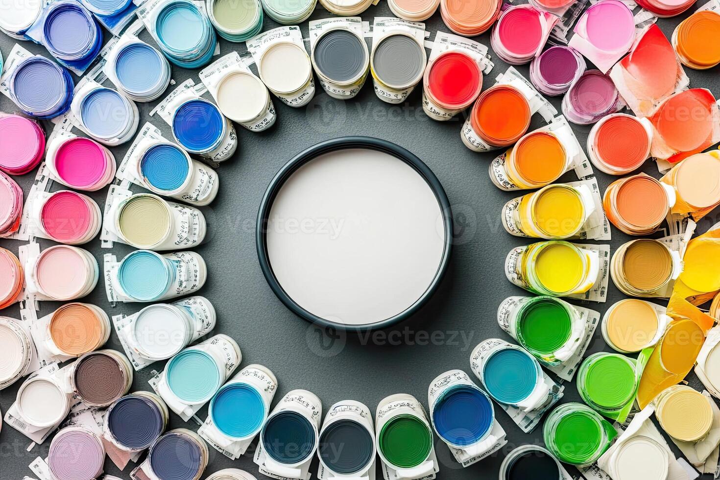 Paint colors in a circle with a white circle in the middle photo