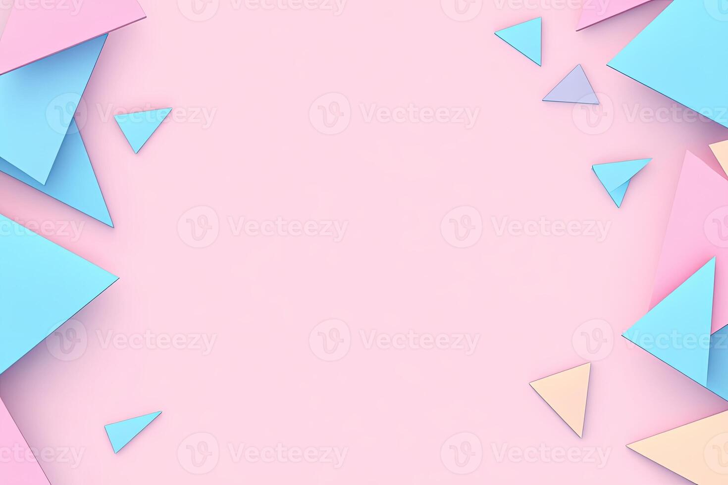 3d render of colorful paper triangles on a pink background photo