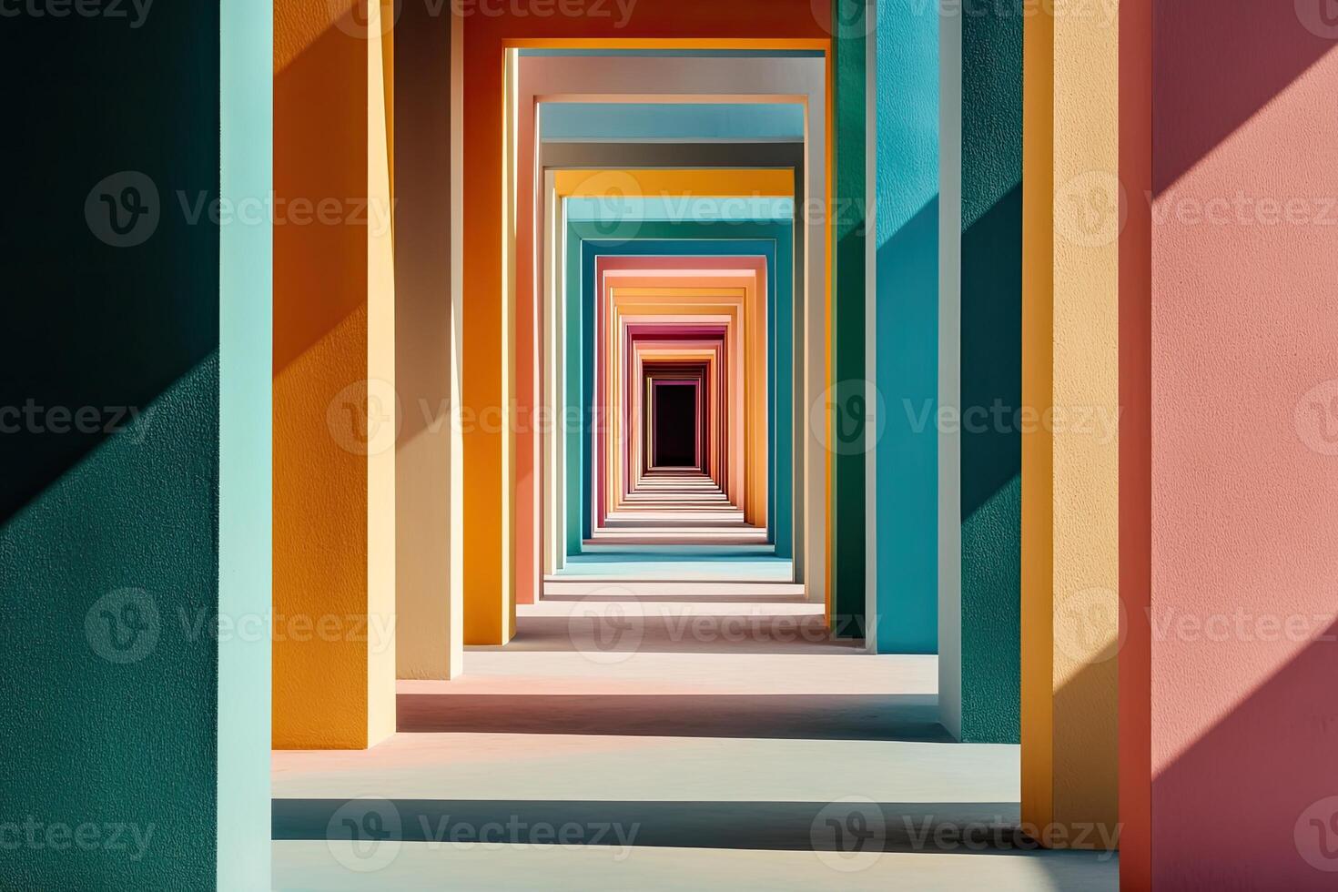 A colorful hallway with a light shining through it photo
