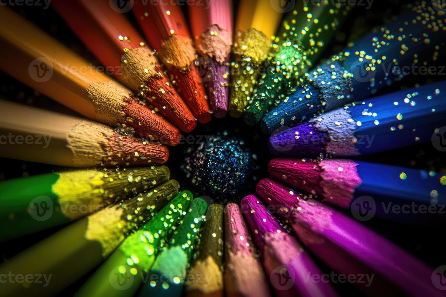 Colorful pencils in a circle with glitter photo