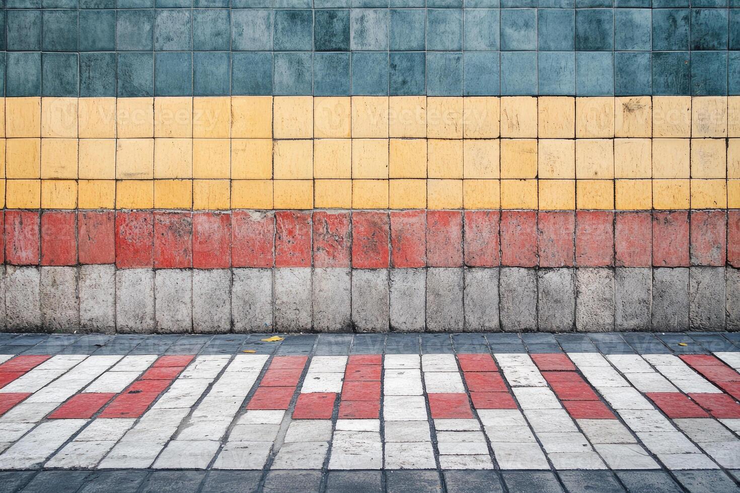 A colorful wall with a brick pattern photo