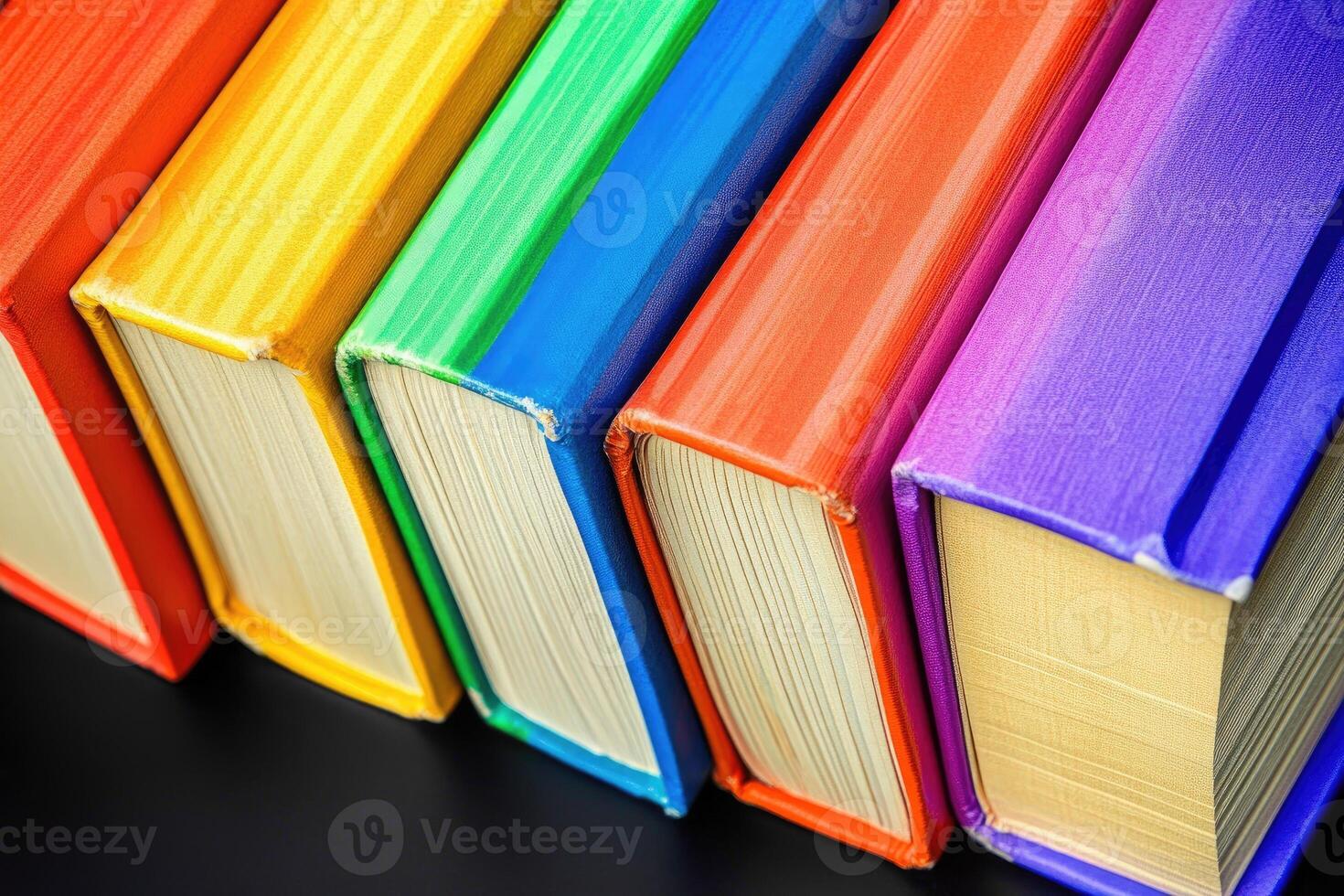 A row of colorful books on a black background photo