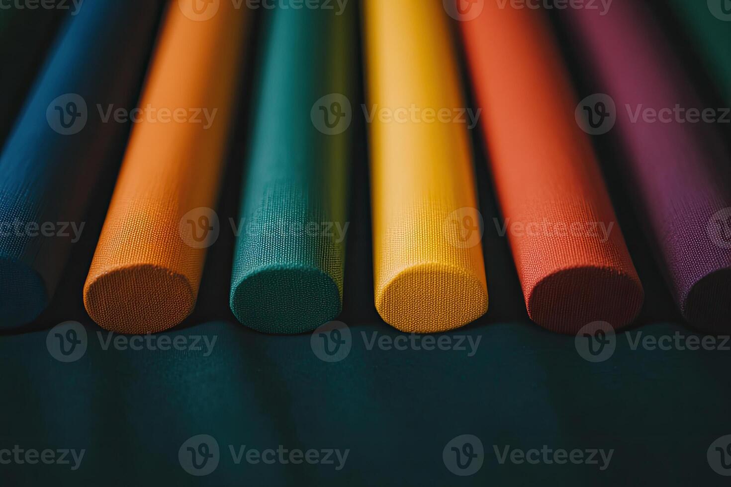 A row of colored pencils on a black background photo