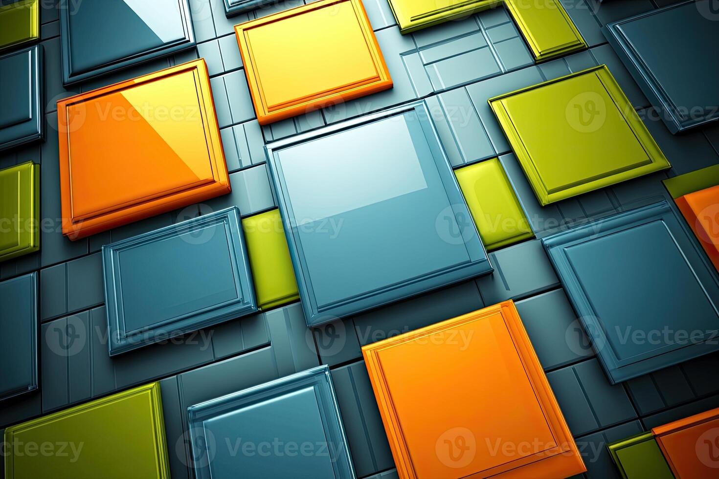 Colorful squares on a wall with a blue and orange background photo