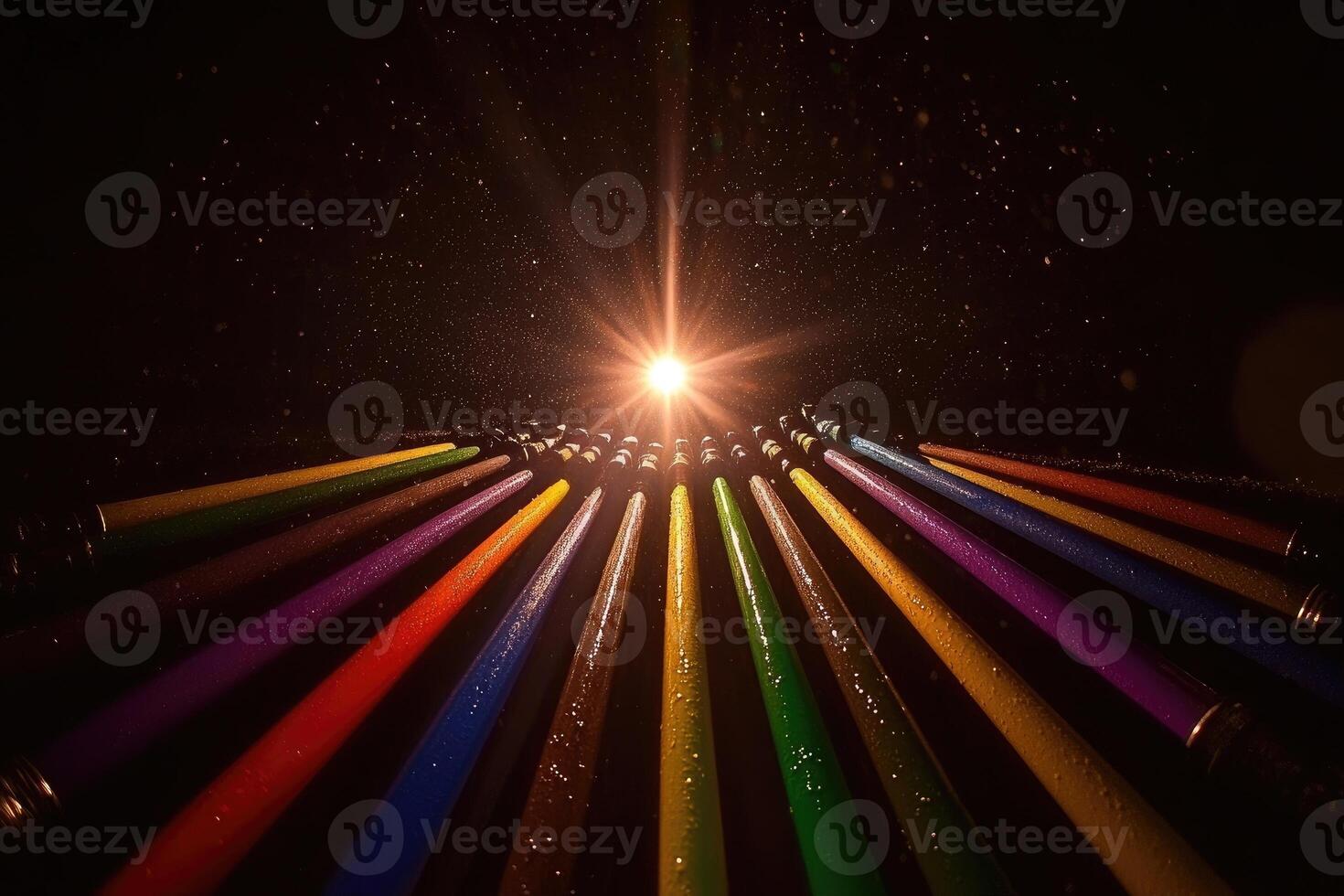 A rainbow of colored pencils are arranged in a circle photo