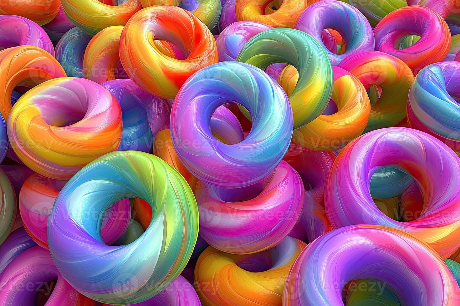A bunch of colorful donuts are arranged in a pile photo