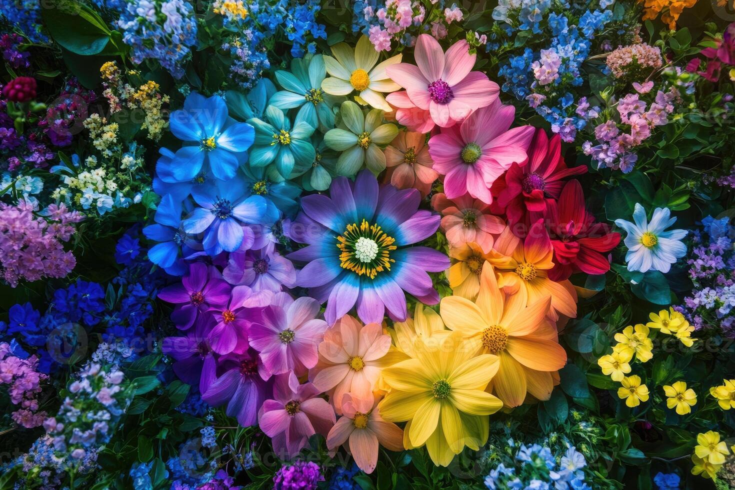 Colorful flowers arranged in a circle photo