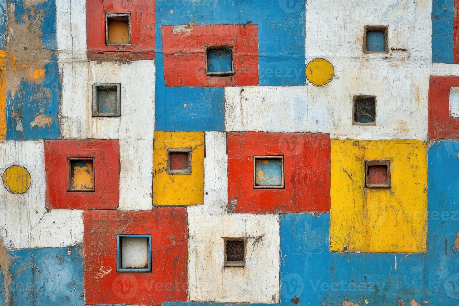 Colorful blocks of different sizes on a wall photo