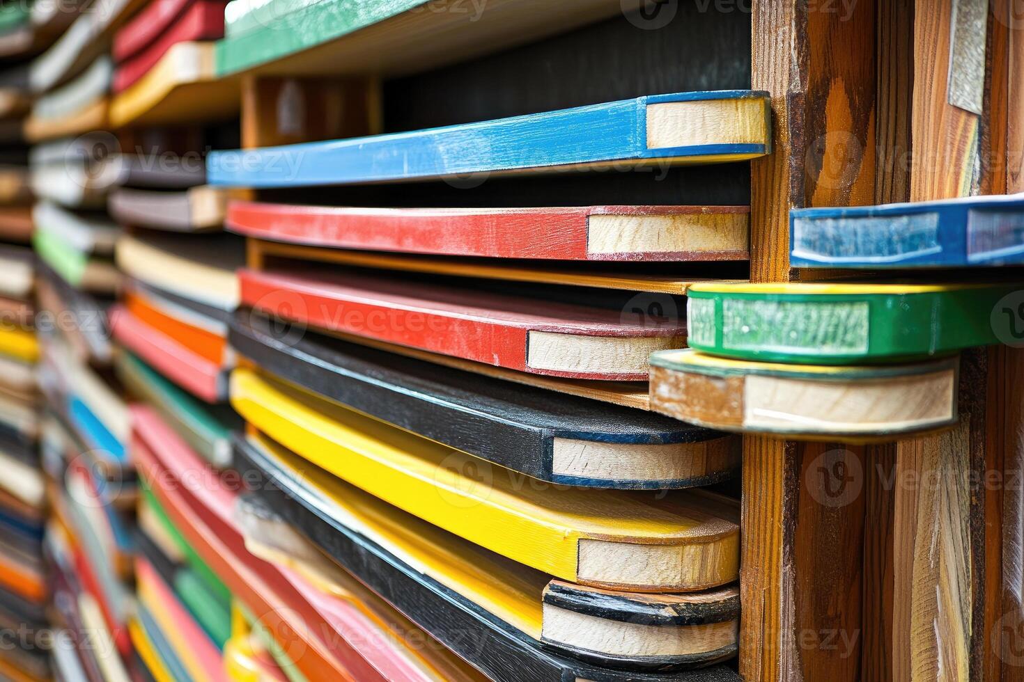 A row of books stacked on top of each other photo
