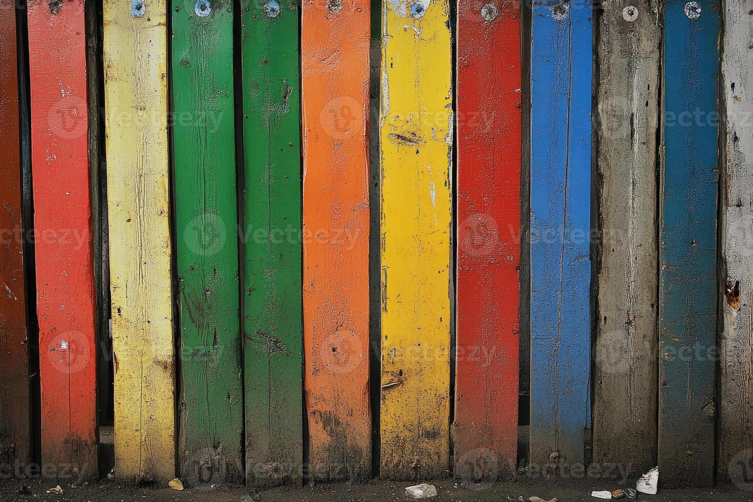 A rainbow colored fence photo