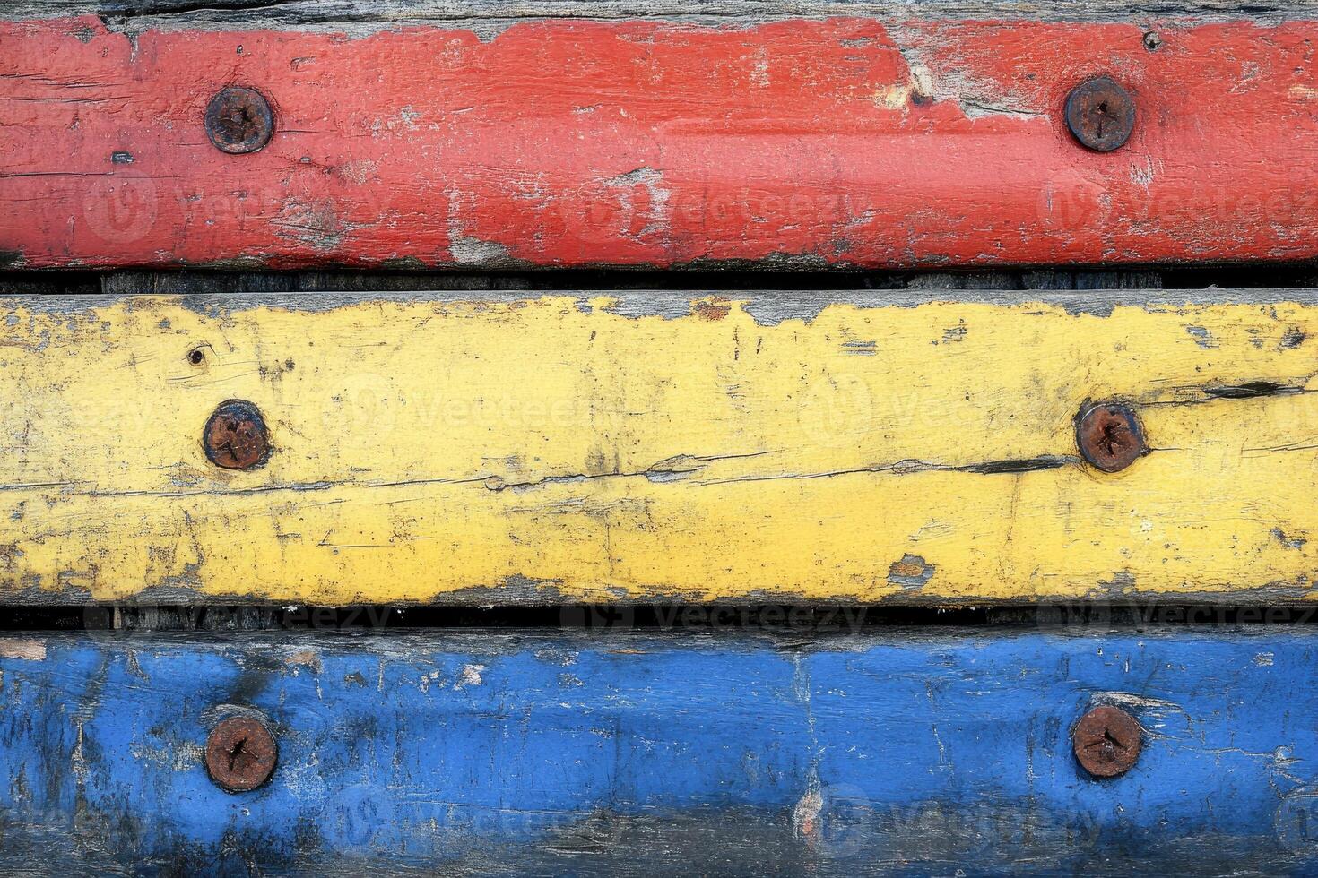 A close up of a colorful wooden bench photo