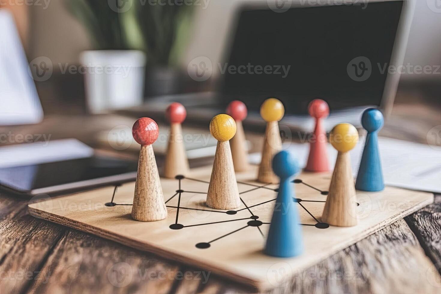 Wooden game pieces on a strategy board photo
