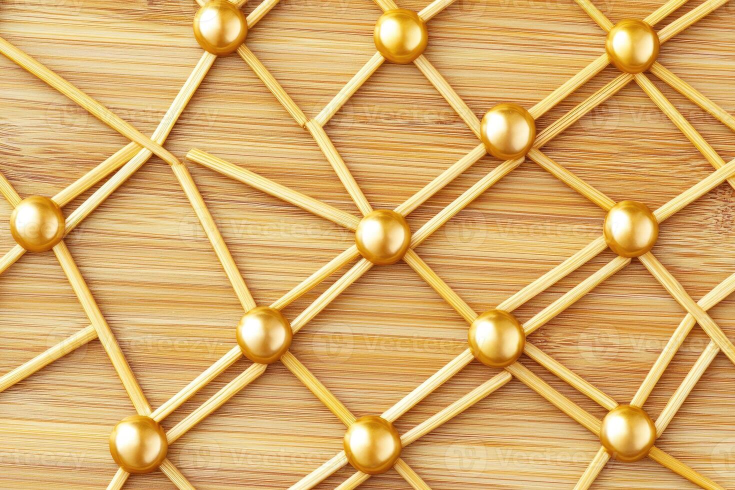 Golden network on a light brown wooden surface photo