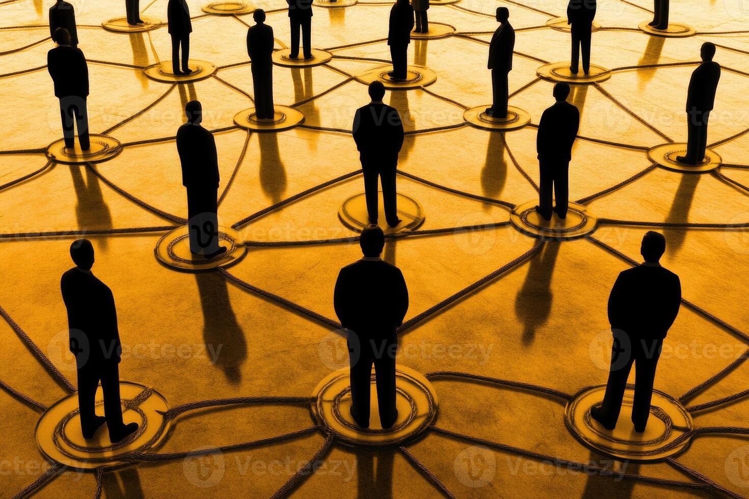 Networked figures in a golden network photo