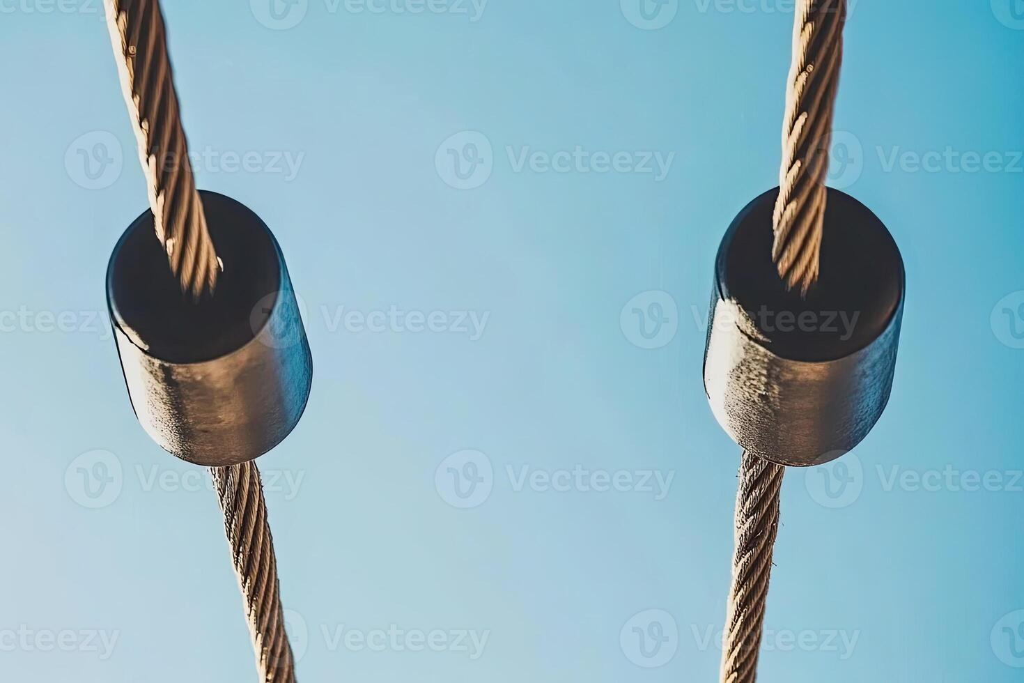 Elevated cables with protective casings photo
