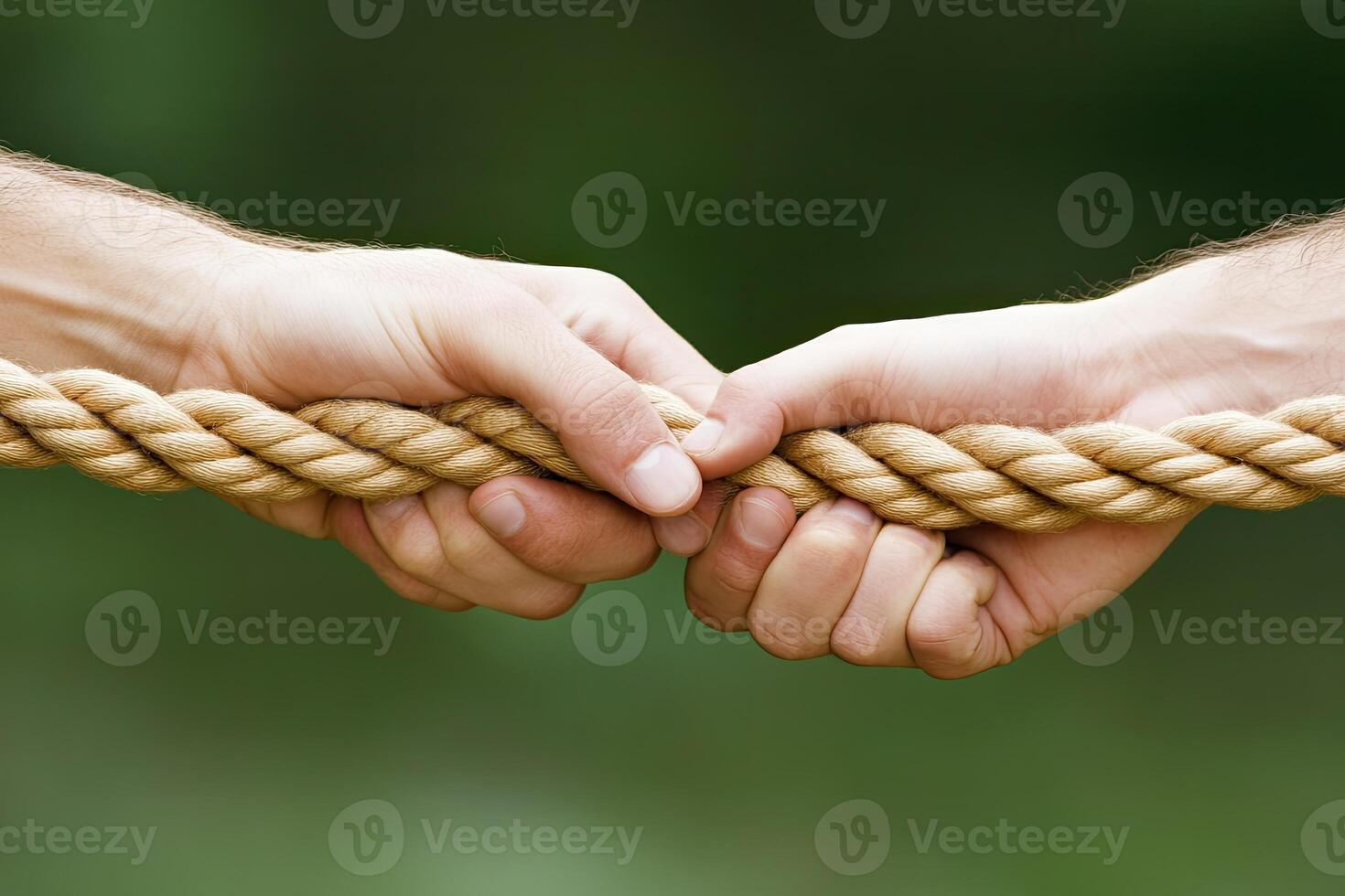 Two hands pulling on a rope photo