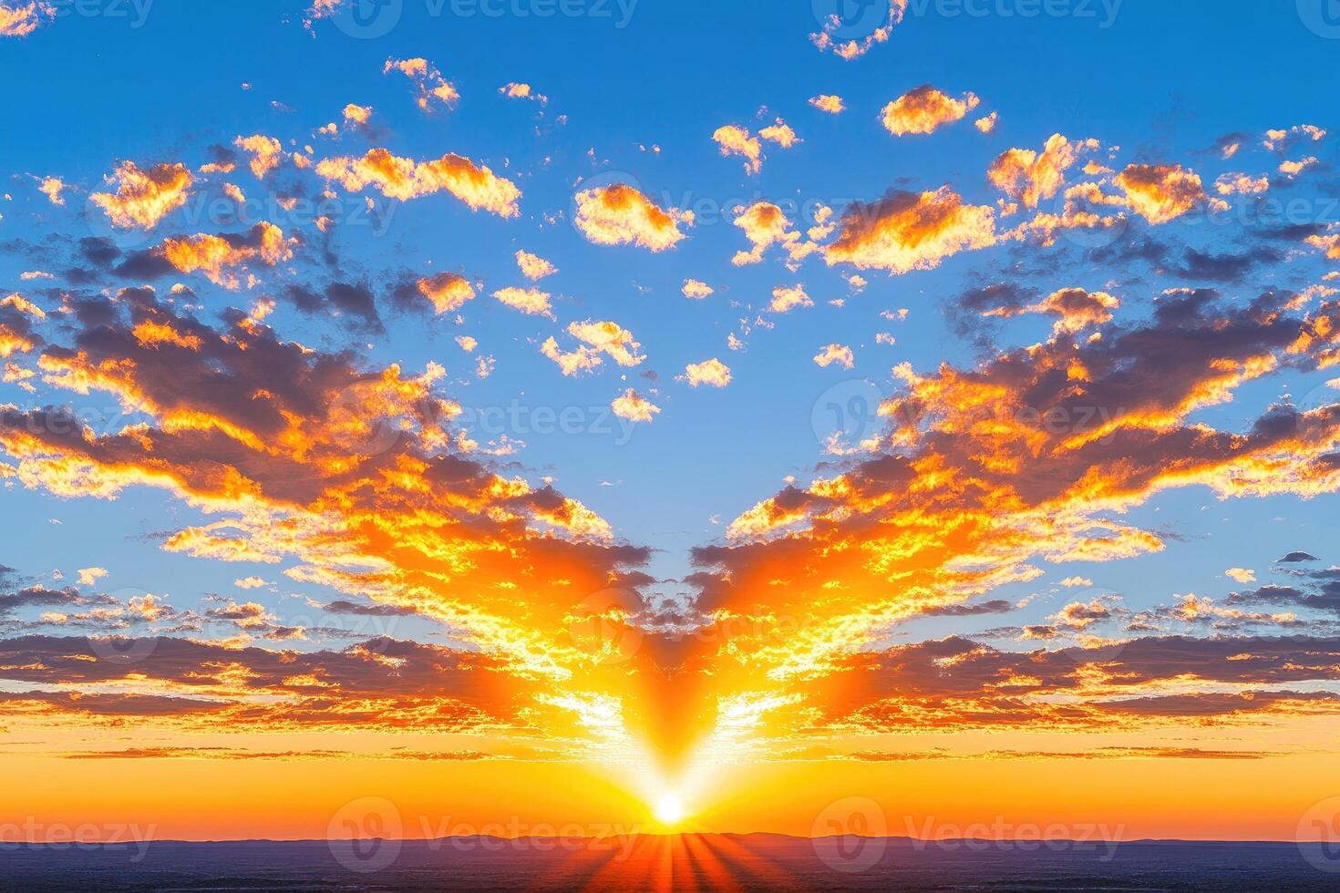Stunning sunset with symmetrical clouds photo