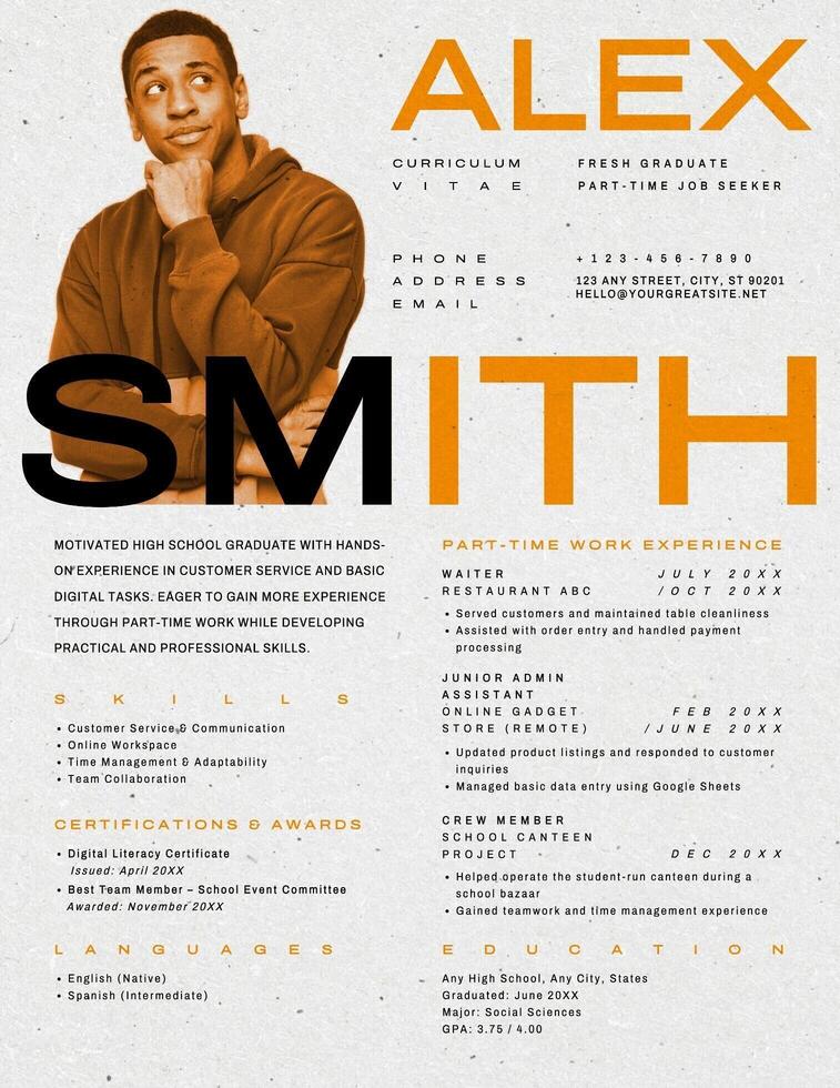 Fresh Graduate Resume for Part Time Job Seeker template