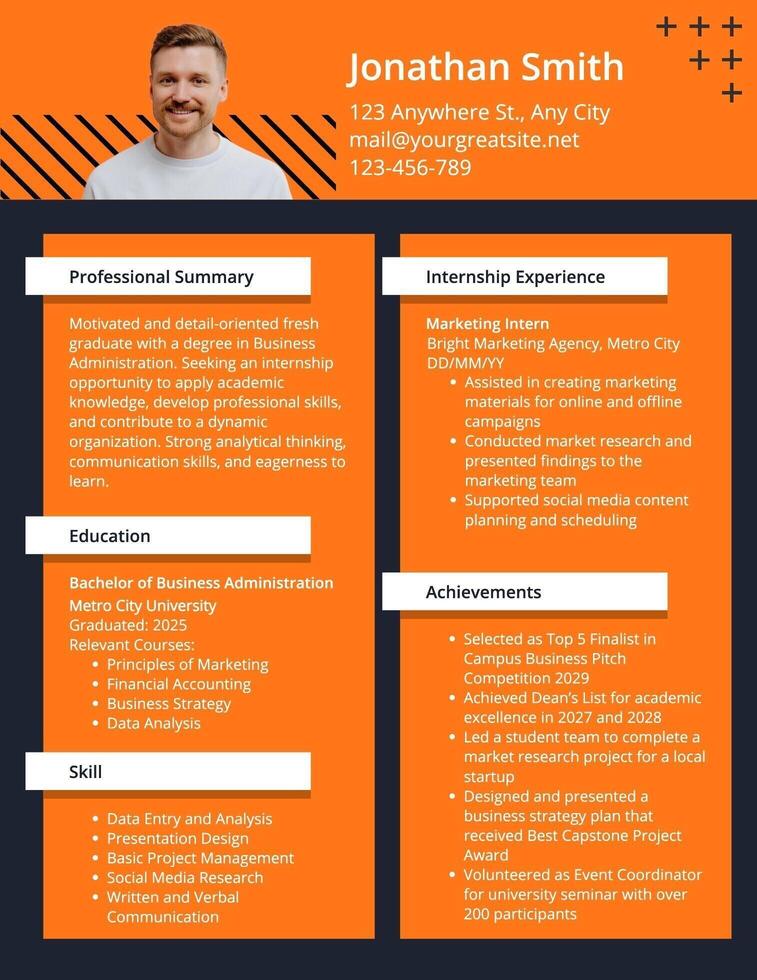 Intership Fresh Graduates Resume template