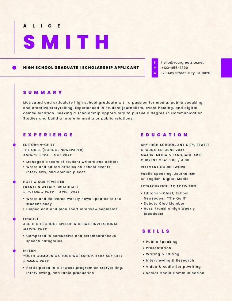 Fresh Graduate Resume for Scholarship template