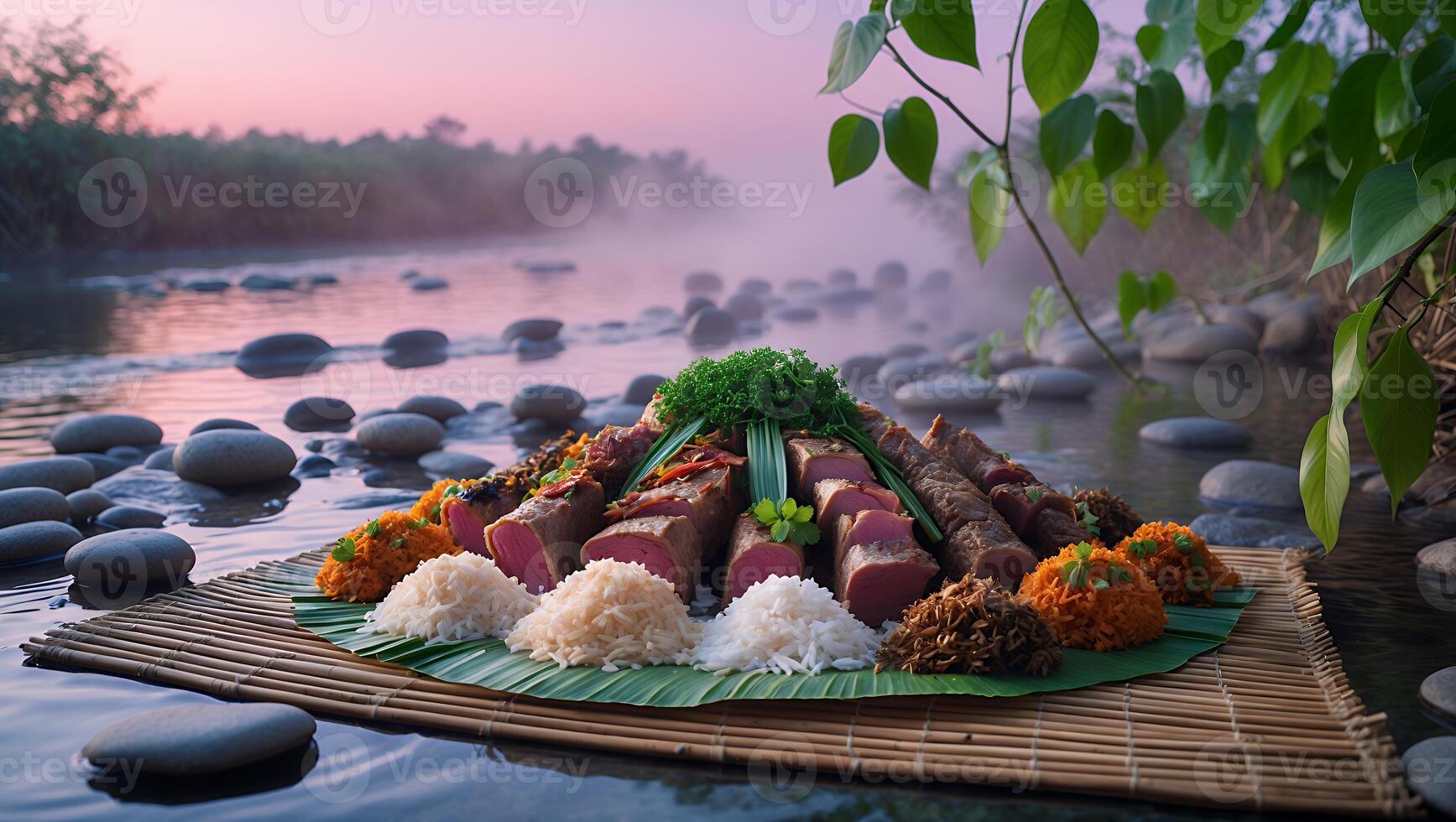 Exotic Riverbank Dining Experience at Sunset with Gourmet Meal photo