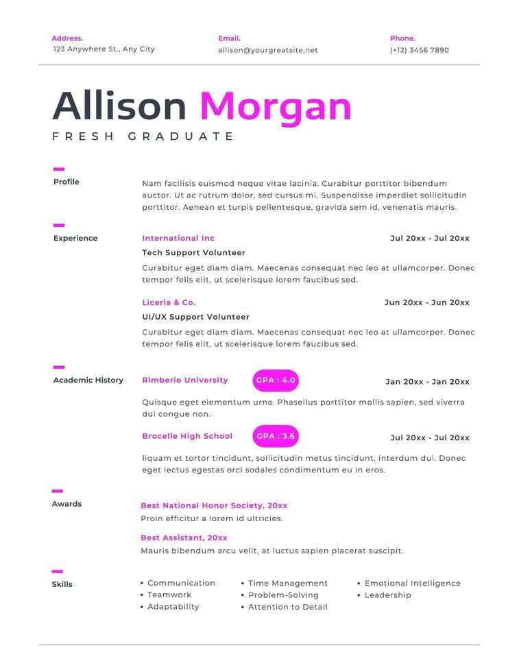 White Purple Minimalist Scholarship Resume template