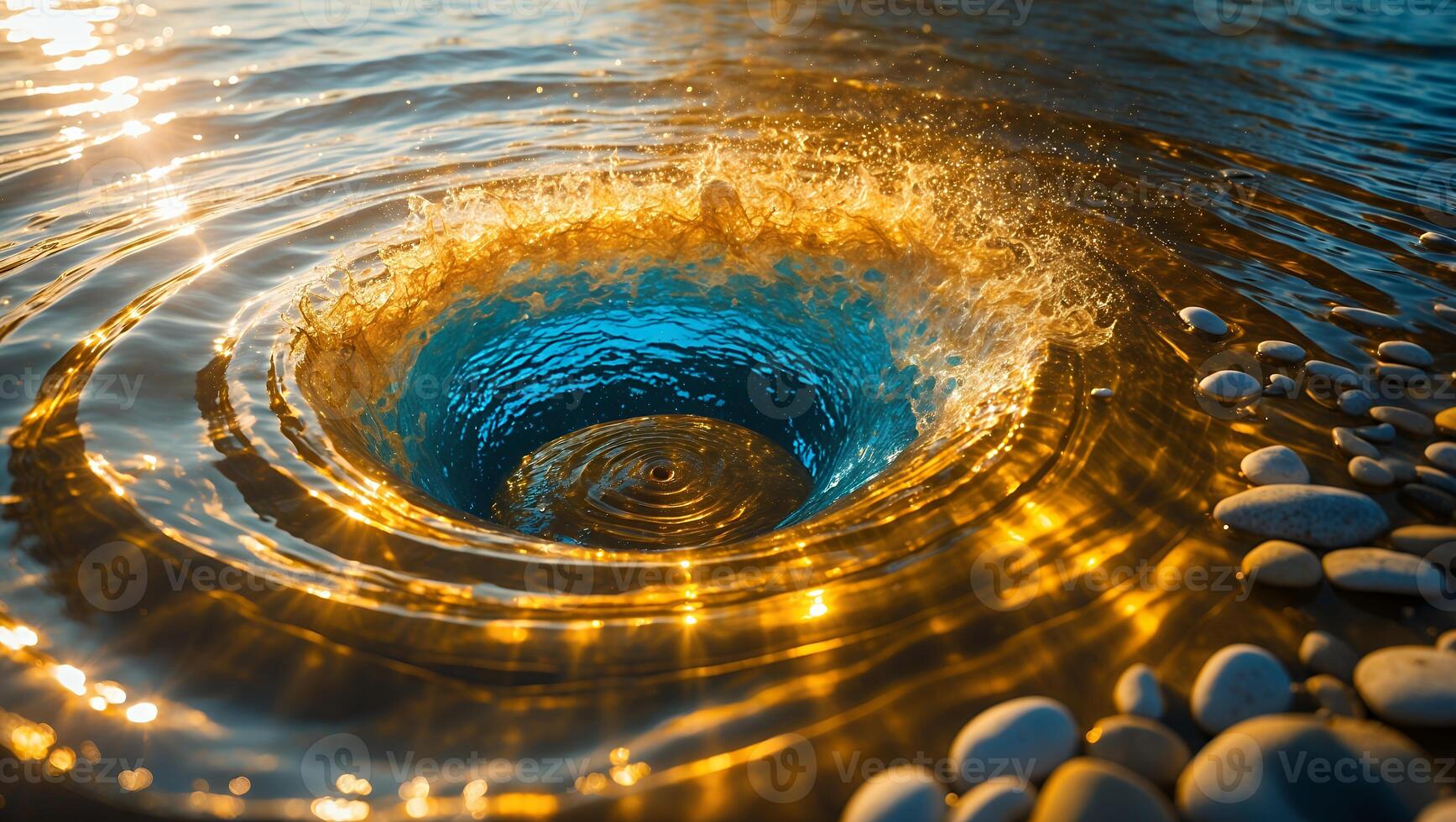 Water Vortex Creating Ripples and Texture with a Golden Light Shine photo