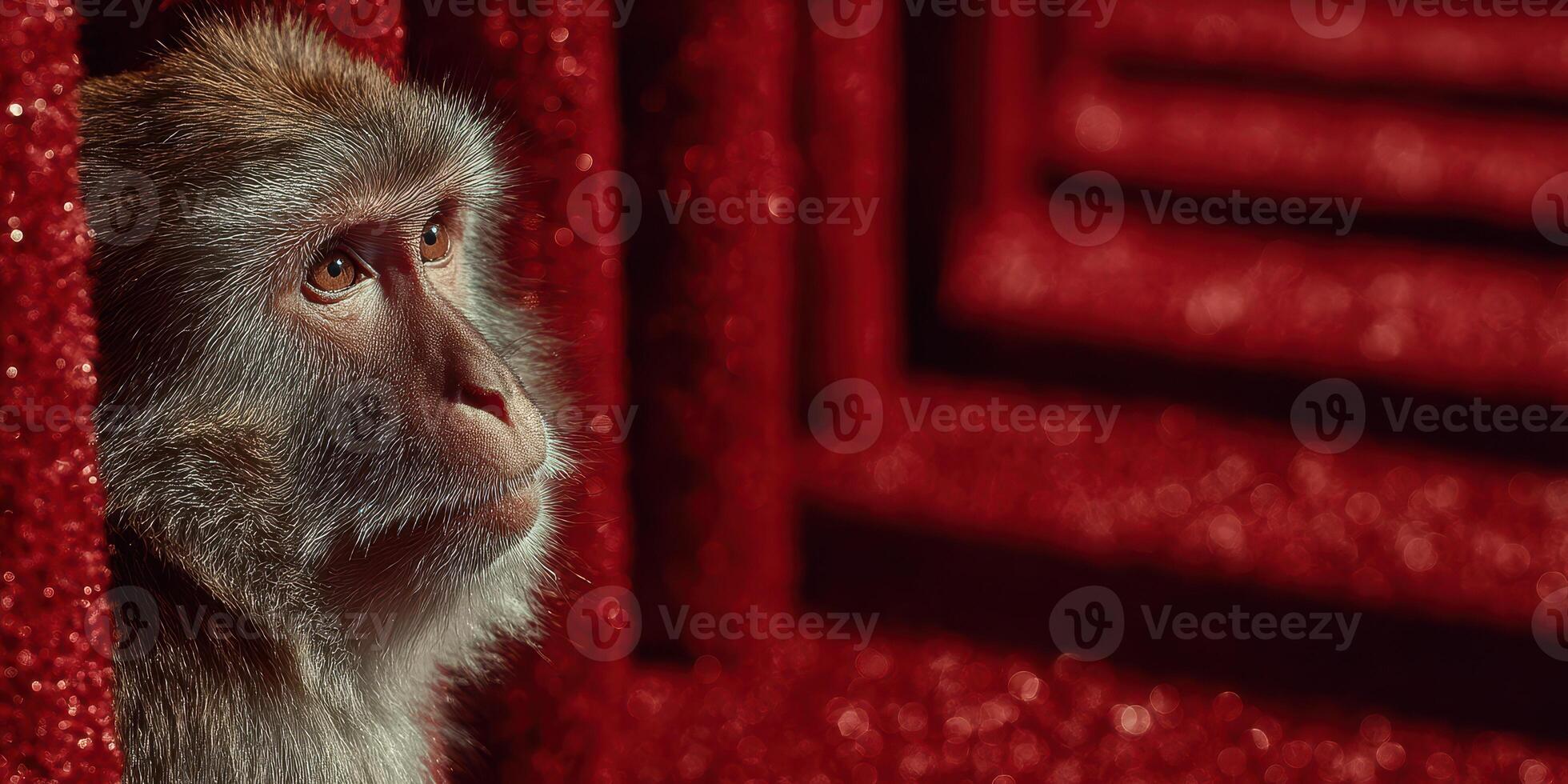 Majestic monkey gazing thoughtfully in a vibrant red environment during daylight hours photo