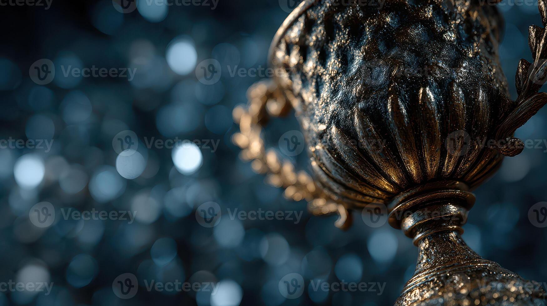 Elegant trophy shines brightly against a blurred bokeh background at a celebration event photo