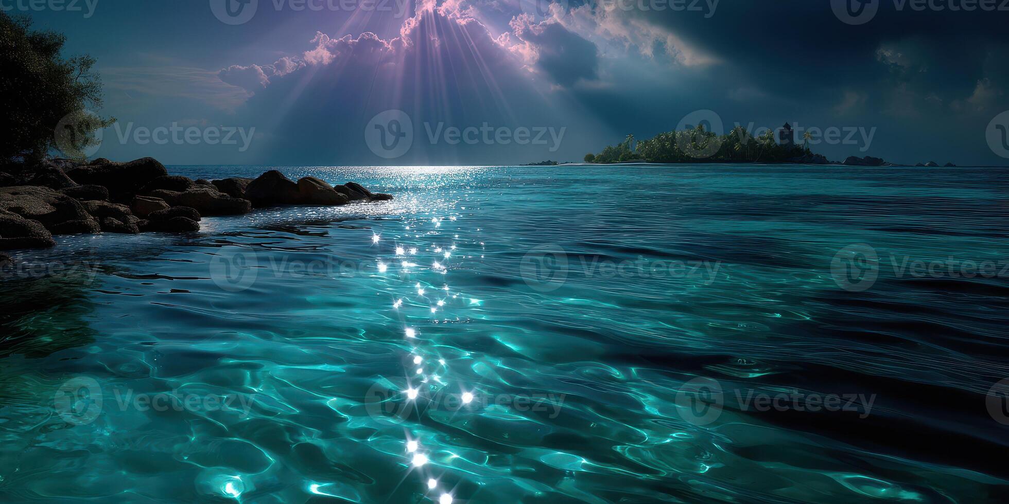 Stunning ocean view under dramatic clouds on a tranquil afternoon in a tropical paradise photo