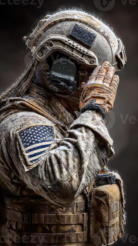 Military personnel in cold weather salute, showcasing dedication and resilience amidst snow and ice photo