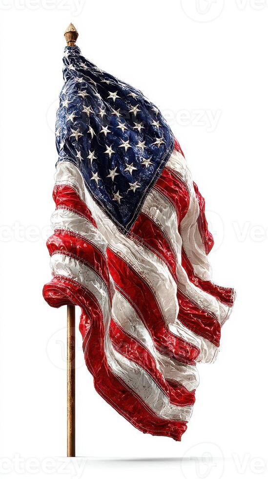 American flag displayed with vibrant colors waving against a clean background photo