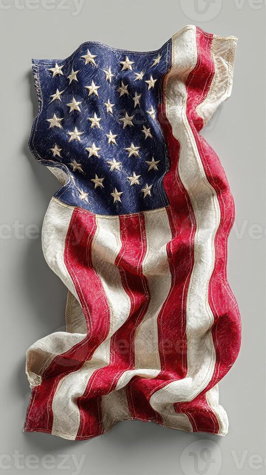 American flag draped elegantly on a gray background, showcasing its vibrant colors and star pattern in intricate detail photo