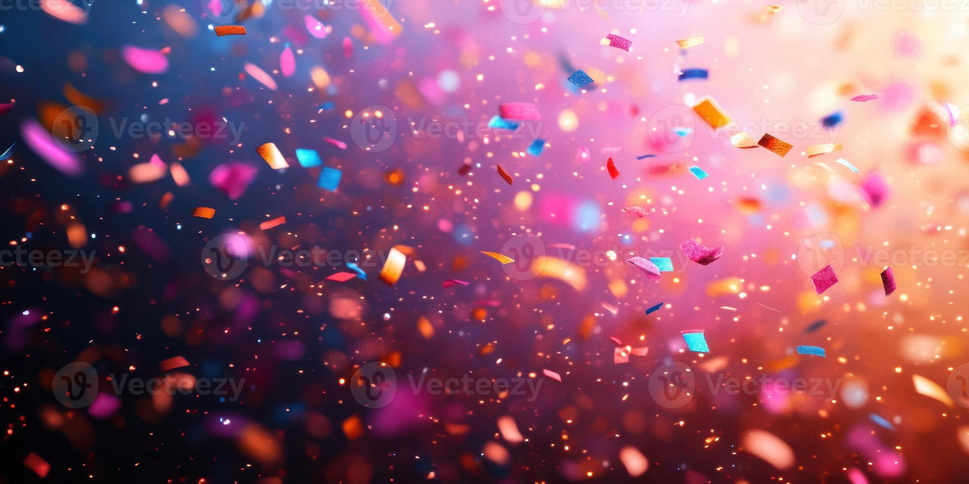 Colorful confetti floating in the air during a celebratory event with vibrant lighting at night photo