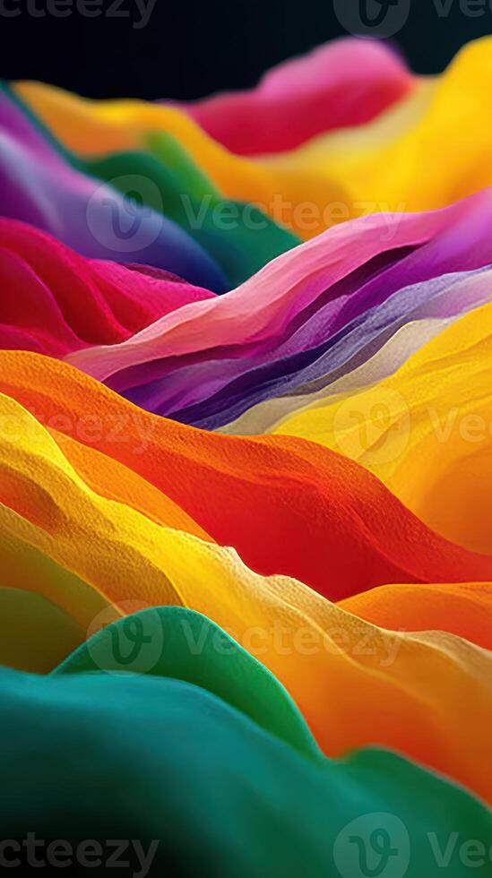 Vibrant waves of colorful fabric create a mesmerizing abstract landscape in soft textures and hues photo