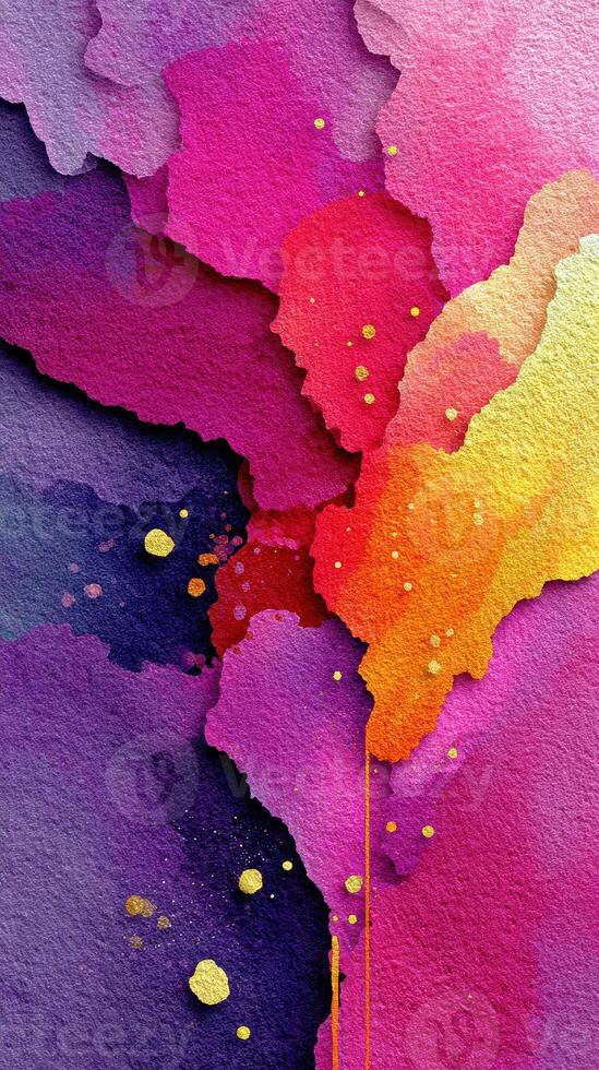Vibrant abstract watercolor artwork blending shades of pink, purple, and gold in a dynamic display of color photo