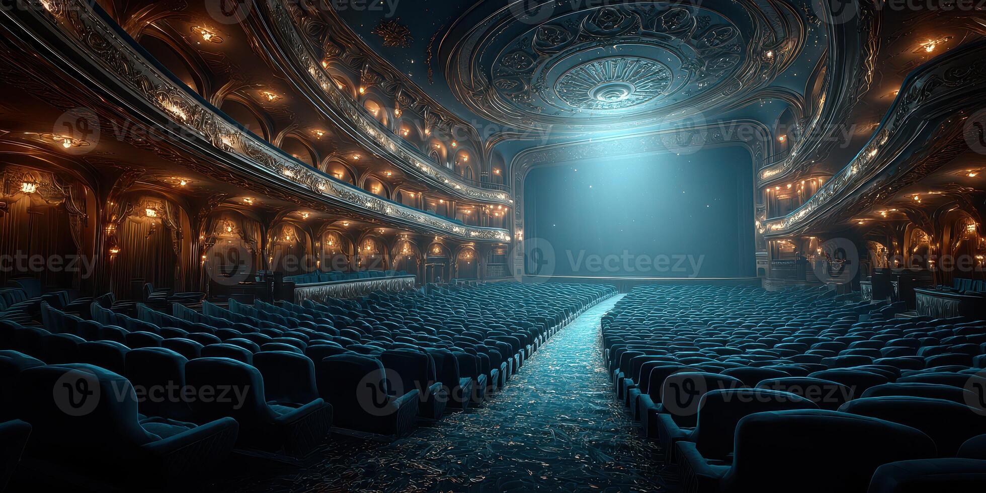 Beautiful vintage theater interior with velvet seats and elegant architecture showcasing a dramatic spotlight photo