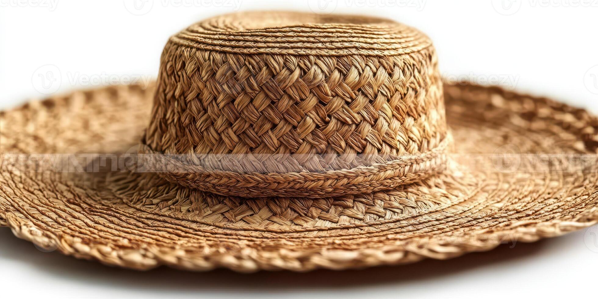 Woven straw hat resting on a flat surface showcasing intricate design and texture suitable for summer activities photo