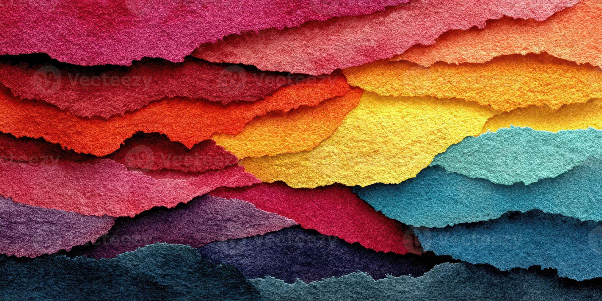 Vibrant layers of colorful paper create an artistic abstract backdrop in a creative workspace photo