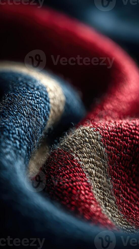 Fabric in close-up showcasing intricate textures and colors under soft lighting photo