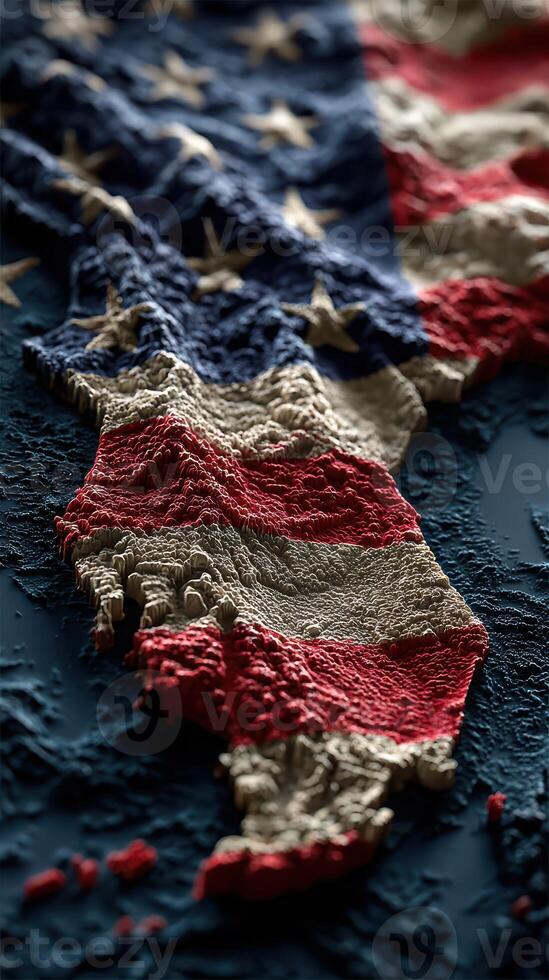 Textured representation of the United States flag with intricate details showcasing the state shapes photo