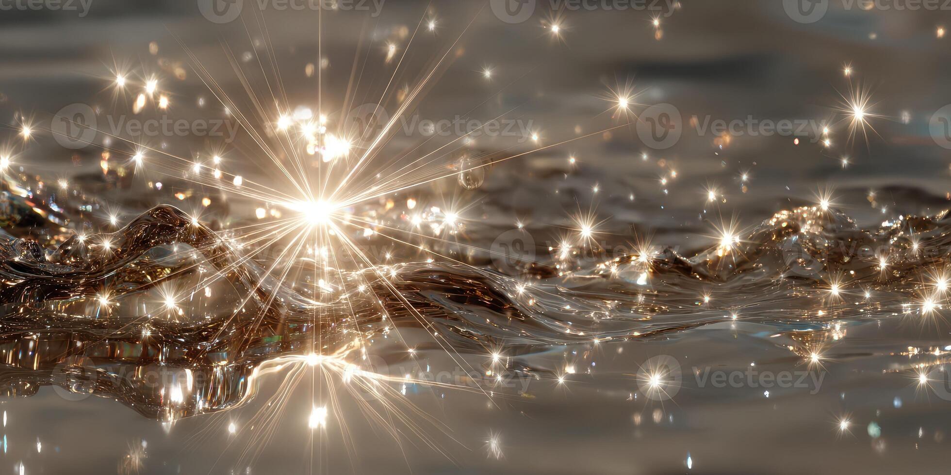 Sunlight reflects off rippling water creating a sparkling effect during early morning hours at a serene lake photo