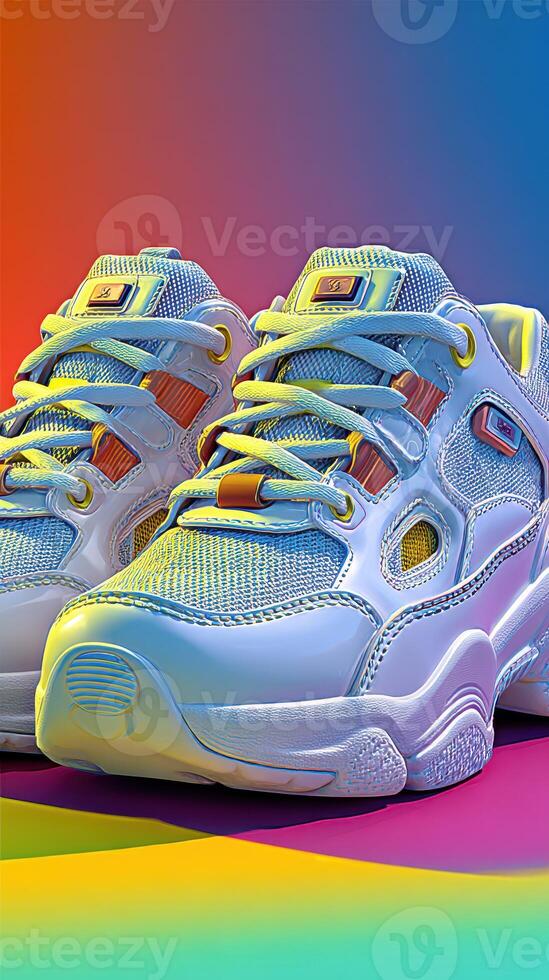 Colorful athletic shoes on display against a vibrant background showcasing modern design elements and streetwear style photo